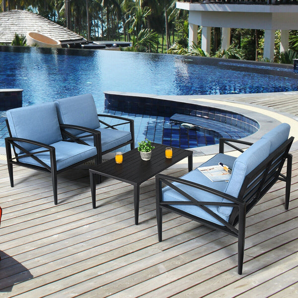 DirectDeals 4-Piece Aluminum Patio Conversation Set with Cushions