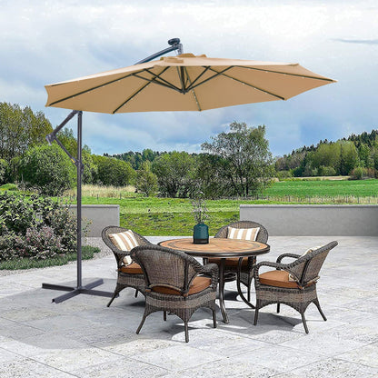 10ft Solar-Powered 32 LED Cantilever Offset Patio Umbrella with Cross Base - Taupe