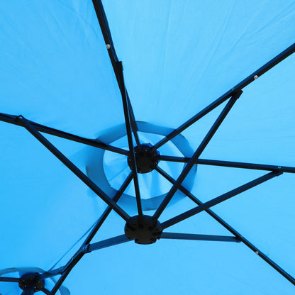 15ft x 9ft Extra-Large Double-Sided Solar LED Market Patio Umbrella with Cross Base