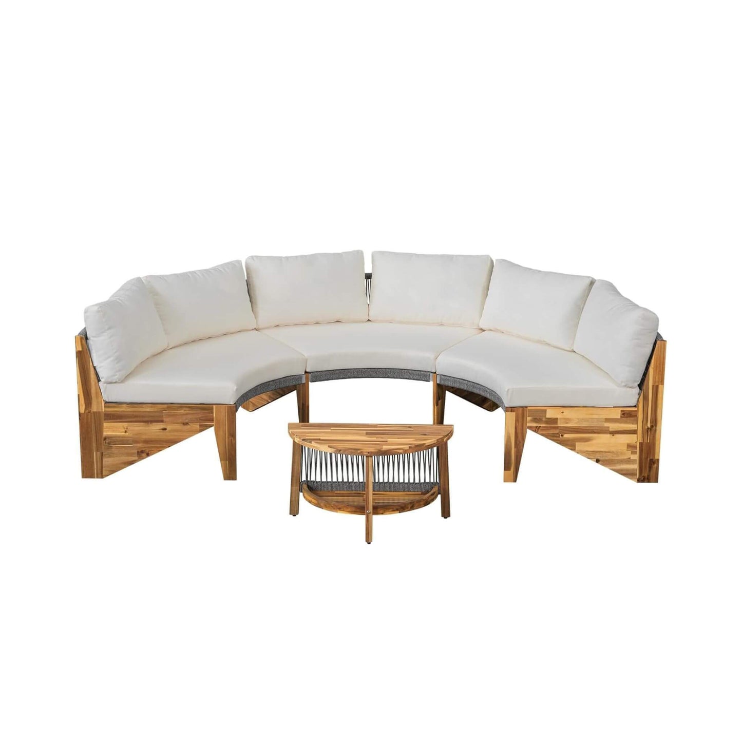 Alora 6-Person Half Moon Wood Patio Sectional Set
