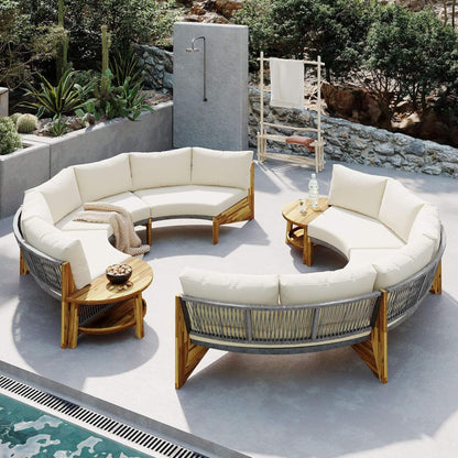 Alora 6-Person Half Moon Wood Patio Sectional Set