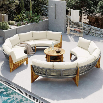 Alora 6-Person Half Moon Wood Patio Sectional Set