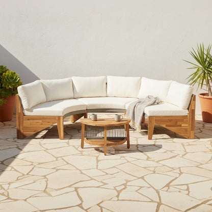 Alora 6-Person Half Moon Wood Patio Sectional Set