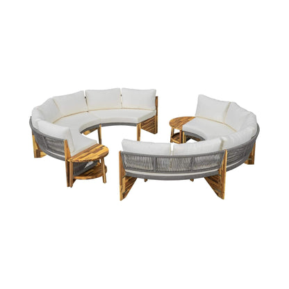 Alora 6-Person Half Moon Wood Patio Sectional Set