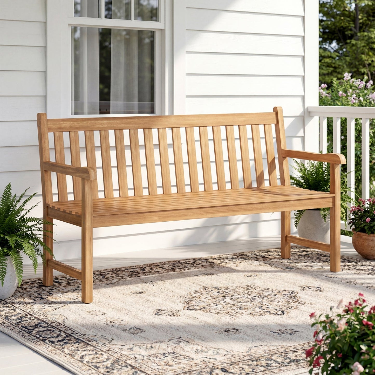 62-Inch Teak Wood Outdoor Garden Bench