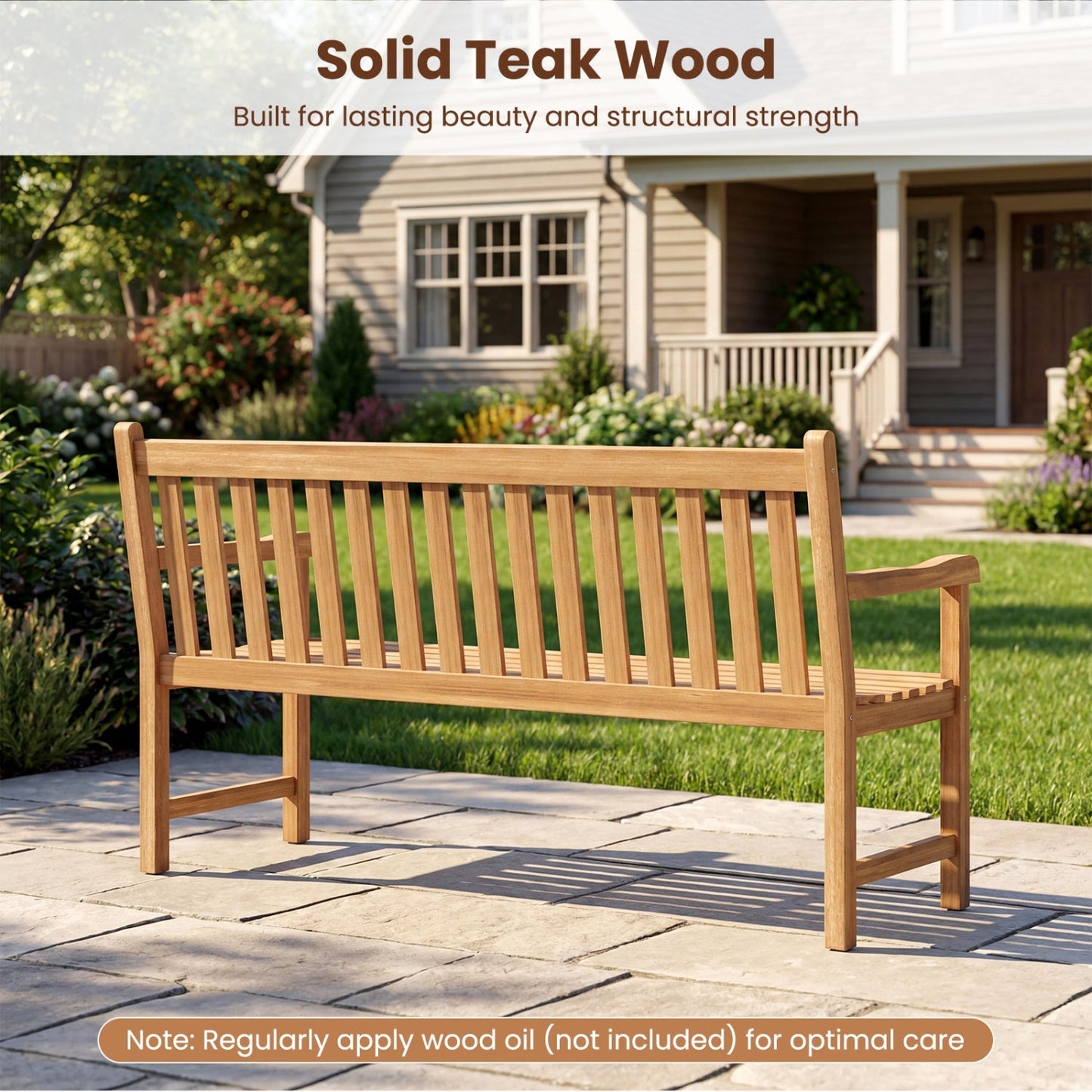 62-Inch Teak Wood Outdoor Garden Bench