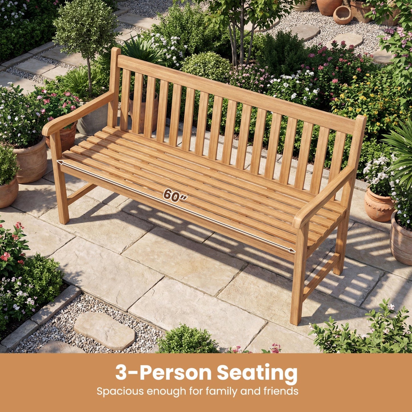 62-Inch Teak Wood Outdoor Garden Bench
