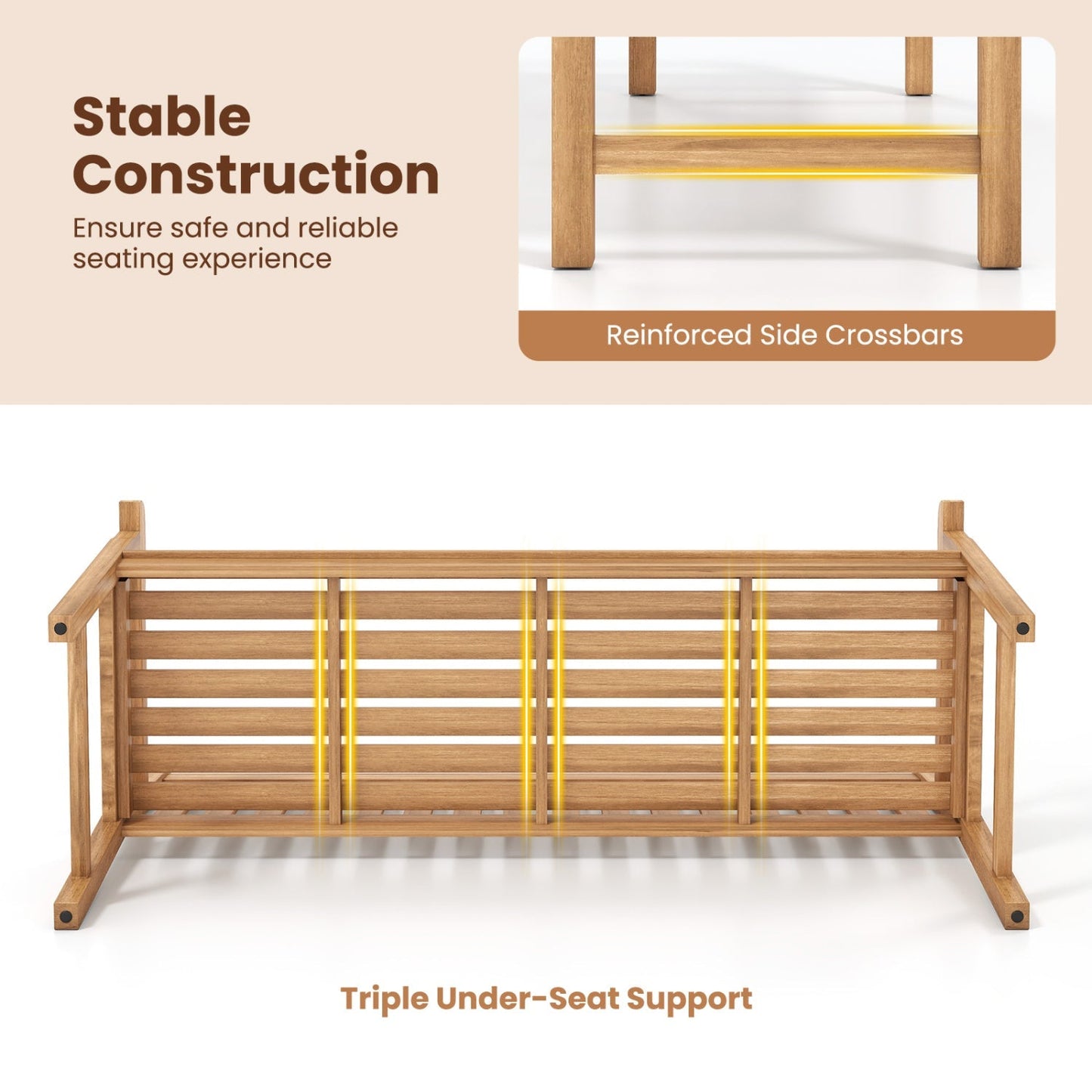 62-Inch Teak Wood Outdoor Garden Bench