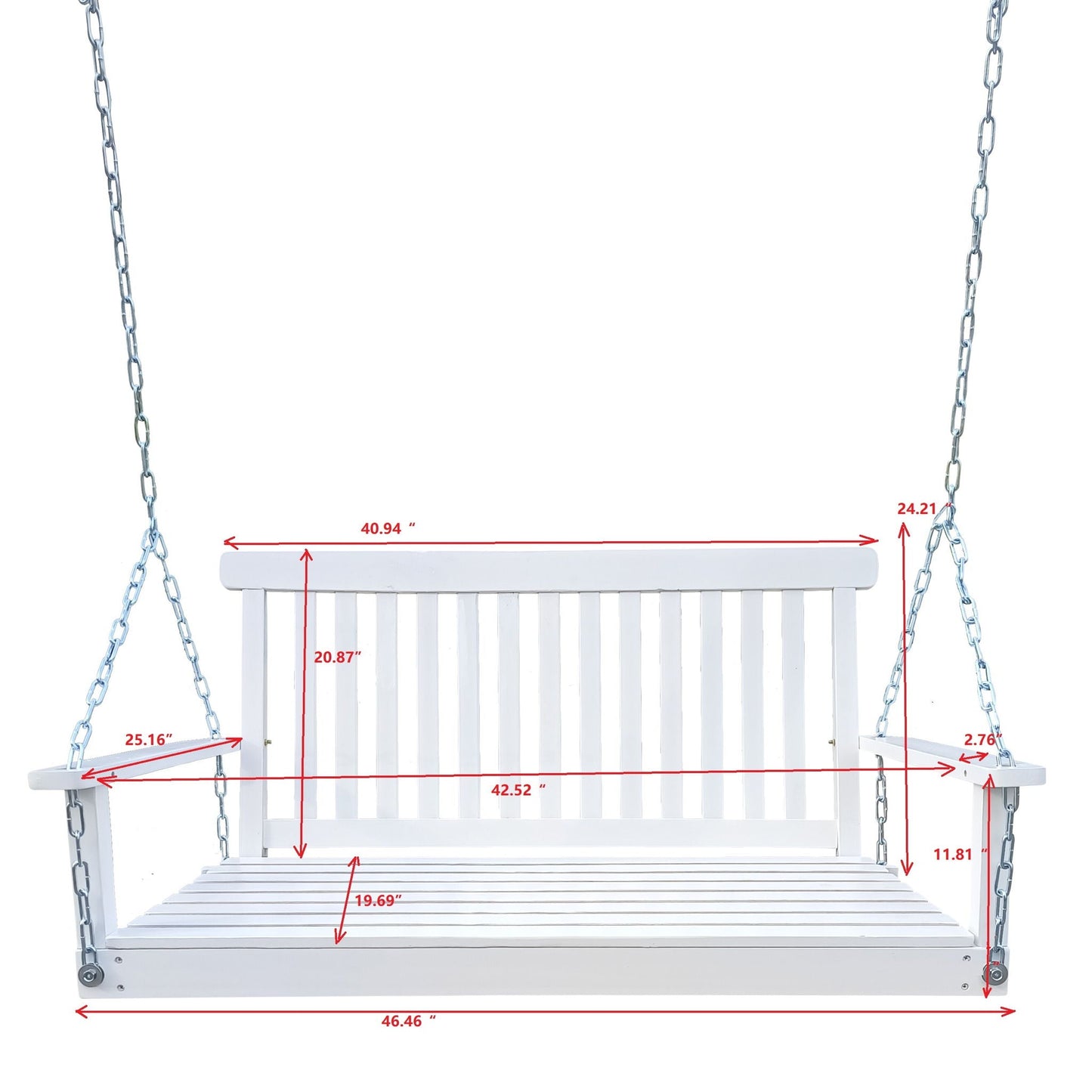 Unique Piece Furniture Outdoor Front Porch Swing with Armrests and Hanging Chains
