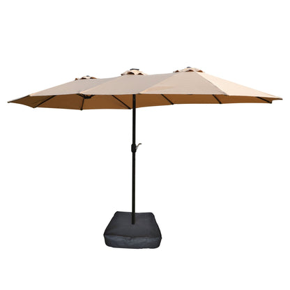 15ft x 9ft Extra-Large Double-Sided Solar LED Market Patio Umbrella with Cross Base