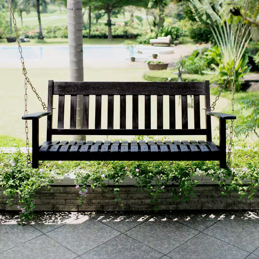 Thames Black Wood Porch Swing