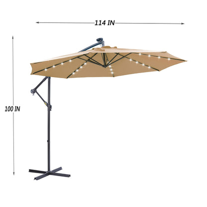 10ft Solar-Powered 32 LED Cantilever Offset Patio Umbrella with Cross Base - Taupe