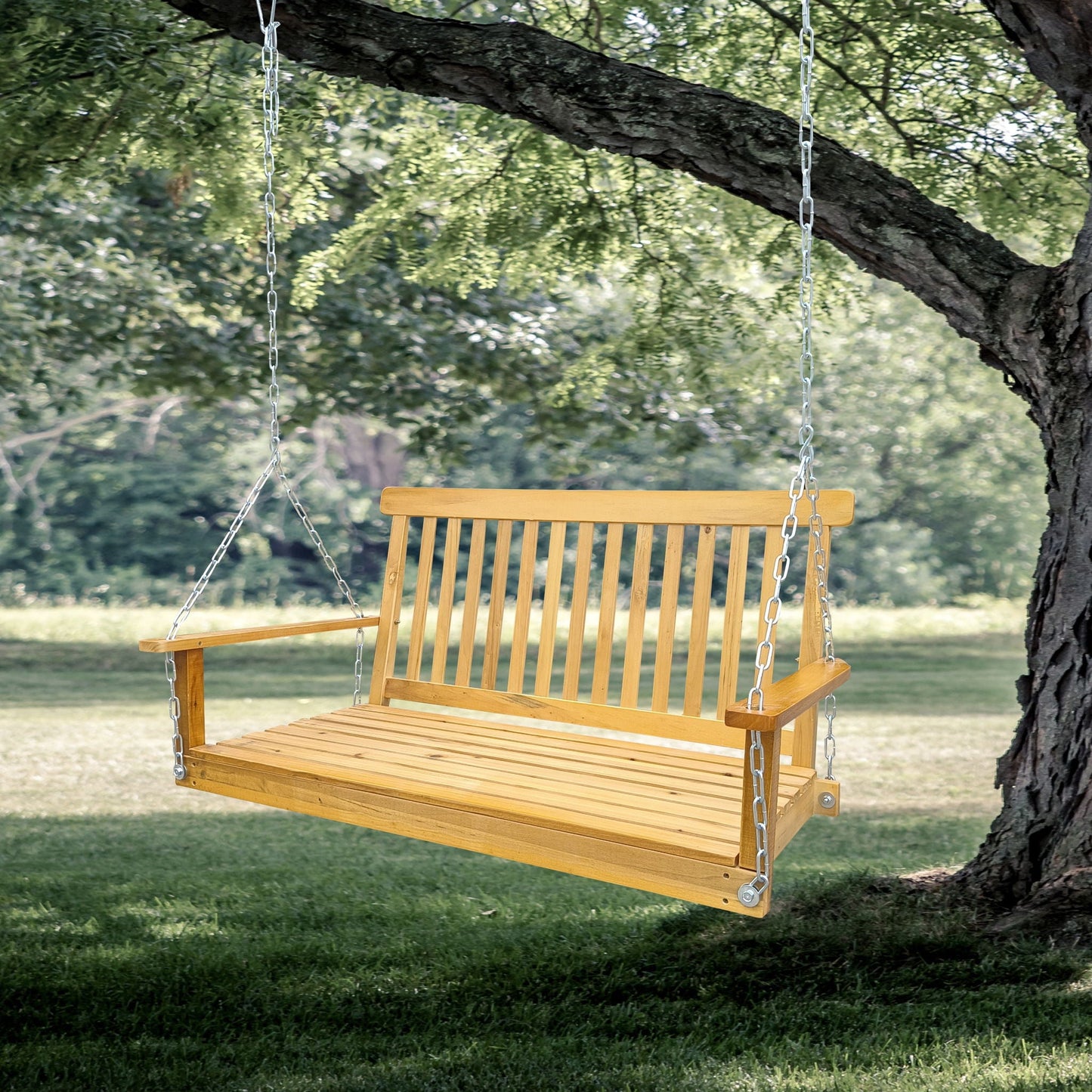 Unique Piece Furniture Outdoor Front Porch Swing with Armrests and Hanging Chains
