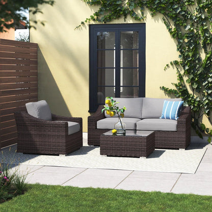 All-Weather Outdoor Wicker Patio Conversation Set with Cushions
