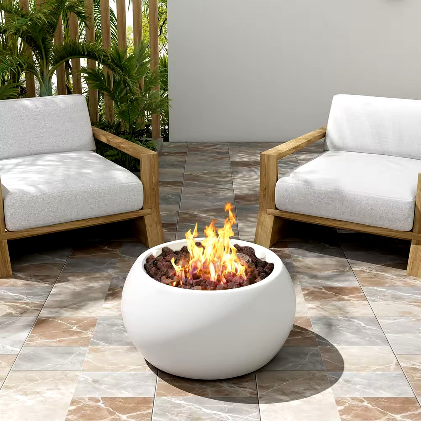 Bodhi 22 In. 40000 BTU Patio Mgo Lightweight Concrete Propane round Outdoor Fire Pit White