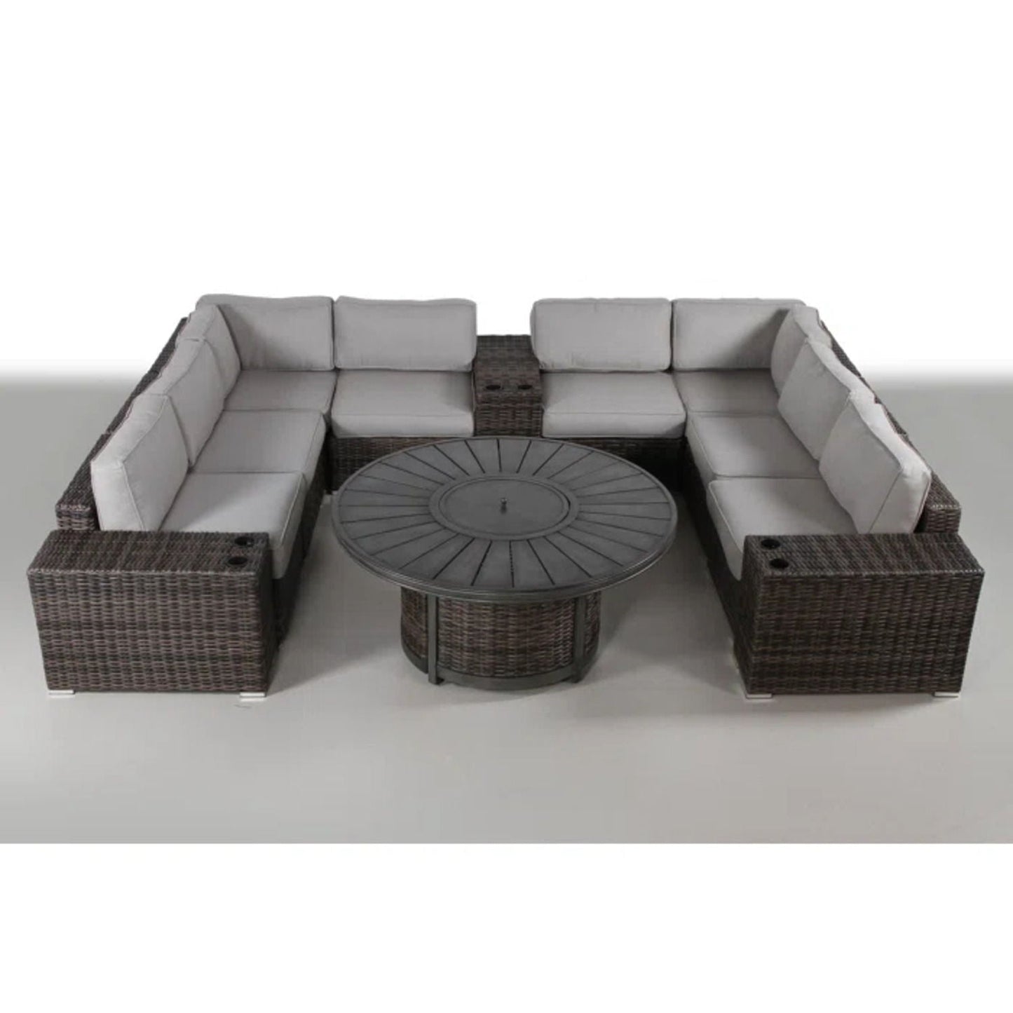 Unique Piece Furniture 12-Piece Outdoor Patio Sectional Seating Group with Propane Fire Pit – Espresso