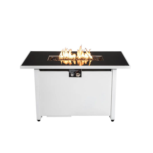 Unique Piece Furniture 43″ Outdoor Rectangular Propane Fire Pit Table (50,000 BTU) – White