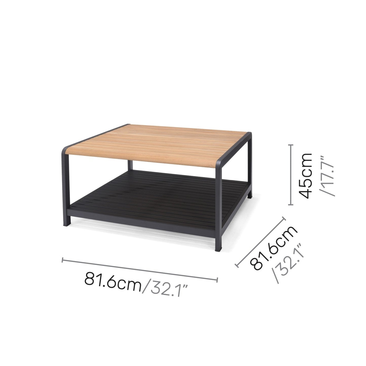 LifestyleGarden US Amber Square Teak and Aluminum Outdoor Coffee Table