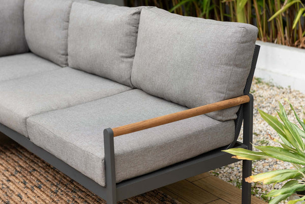 Amber Teak and Sanded Grey Aluminum 3-Seater Outdoor Sofa with Olefin Cushions