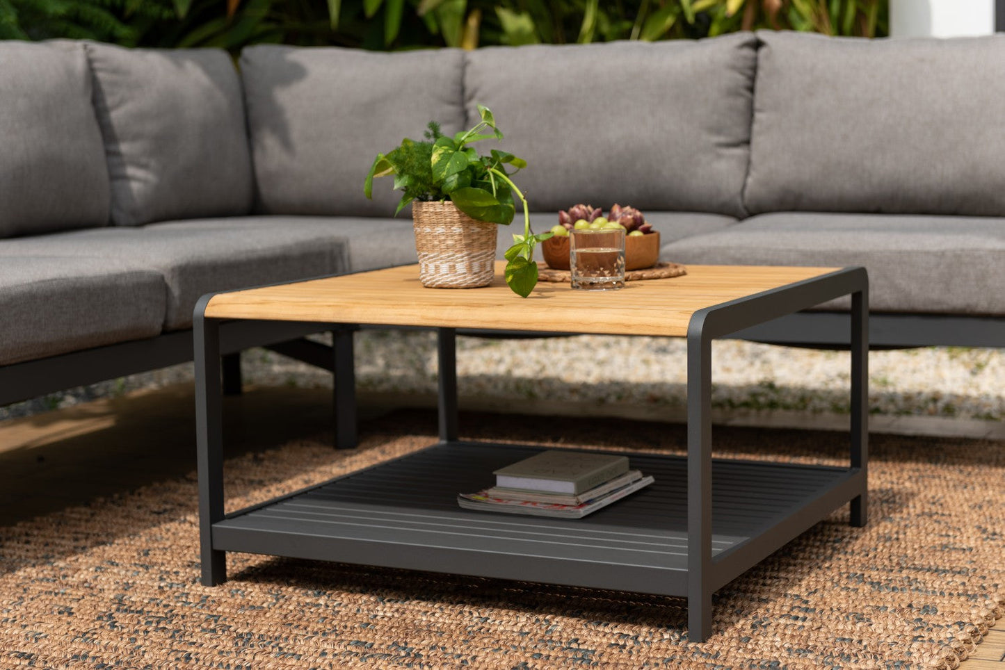 LifestyleGarden US Amber Square Teak and Aluminum Outdoor Coffee Table