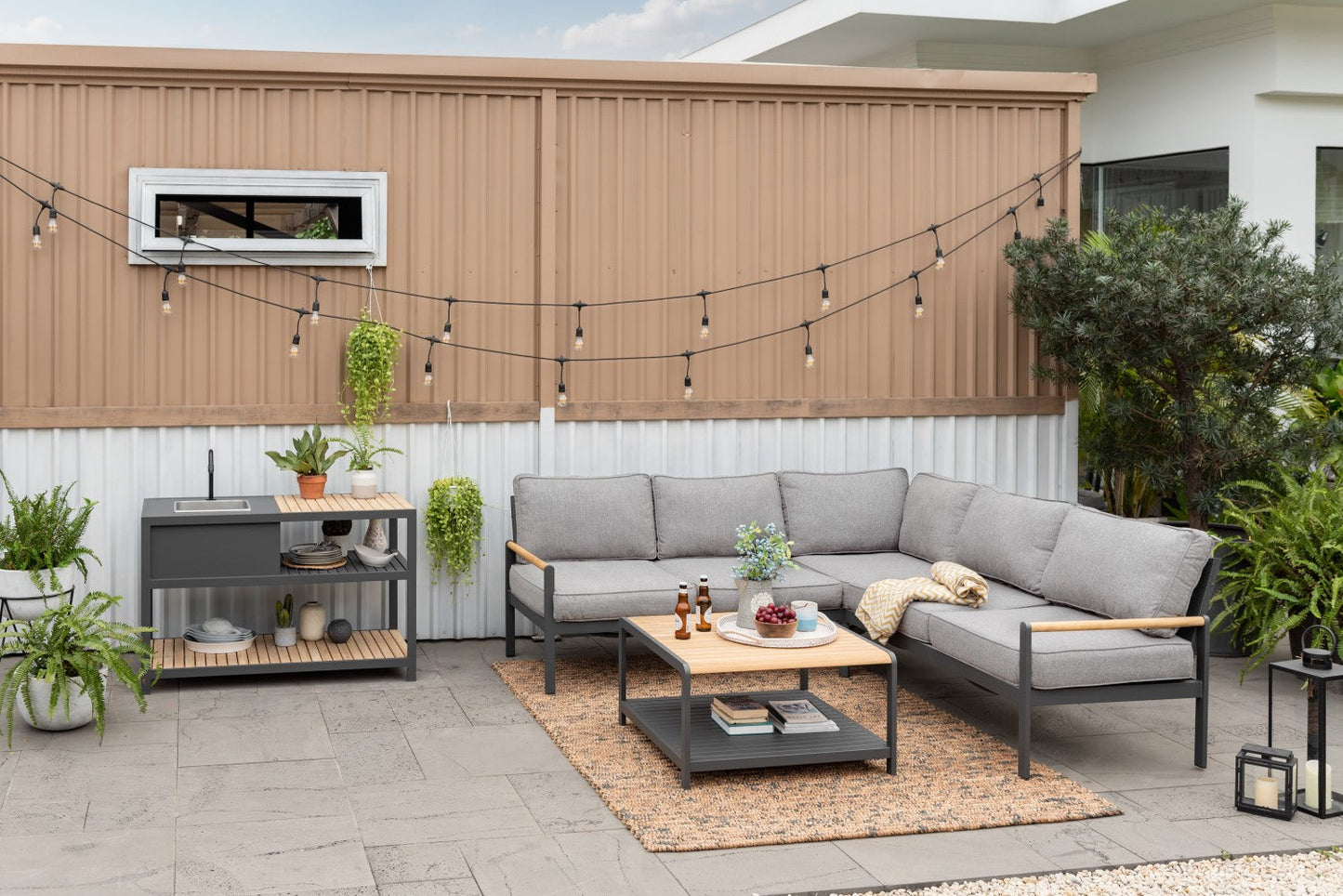 LifestyleGarden US Amber Square Teak and Aluminum Outdoor Coffee Table