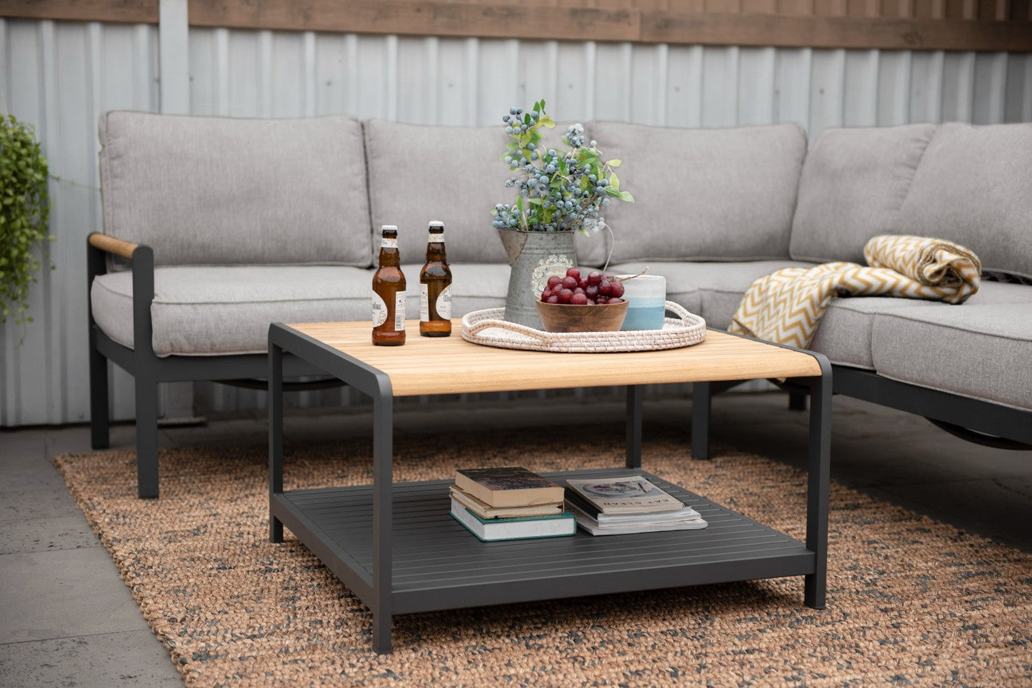 LifestyleGarden US Amber Square Teak and Aluminum Outdoor Coffee Table