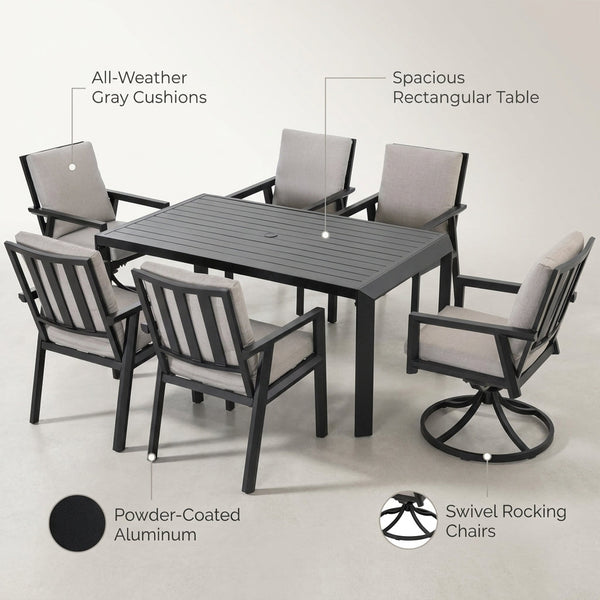 Black 7-Piece Aluminum Outdoor Dining Set