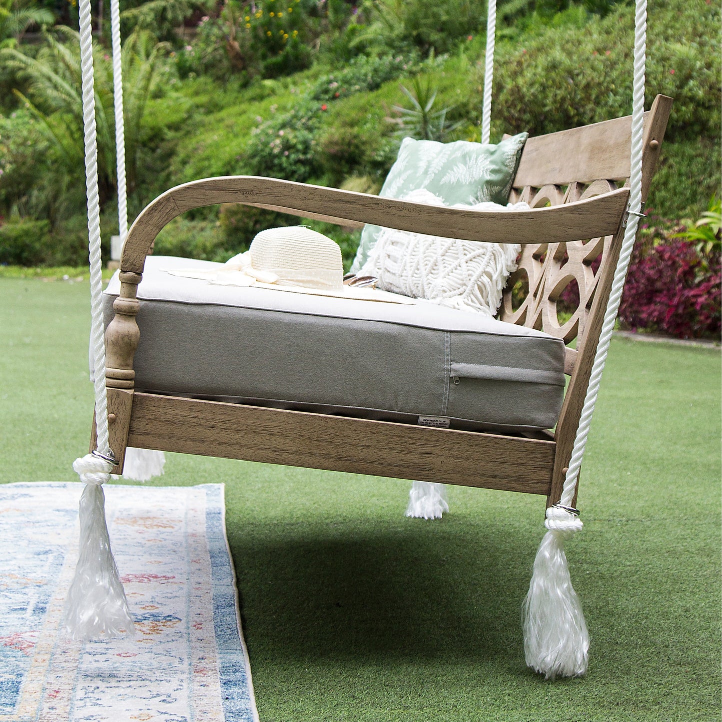 Renley Wood Outdoor Porch Swing Daybed with Cushion