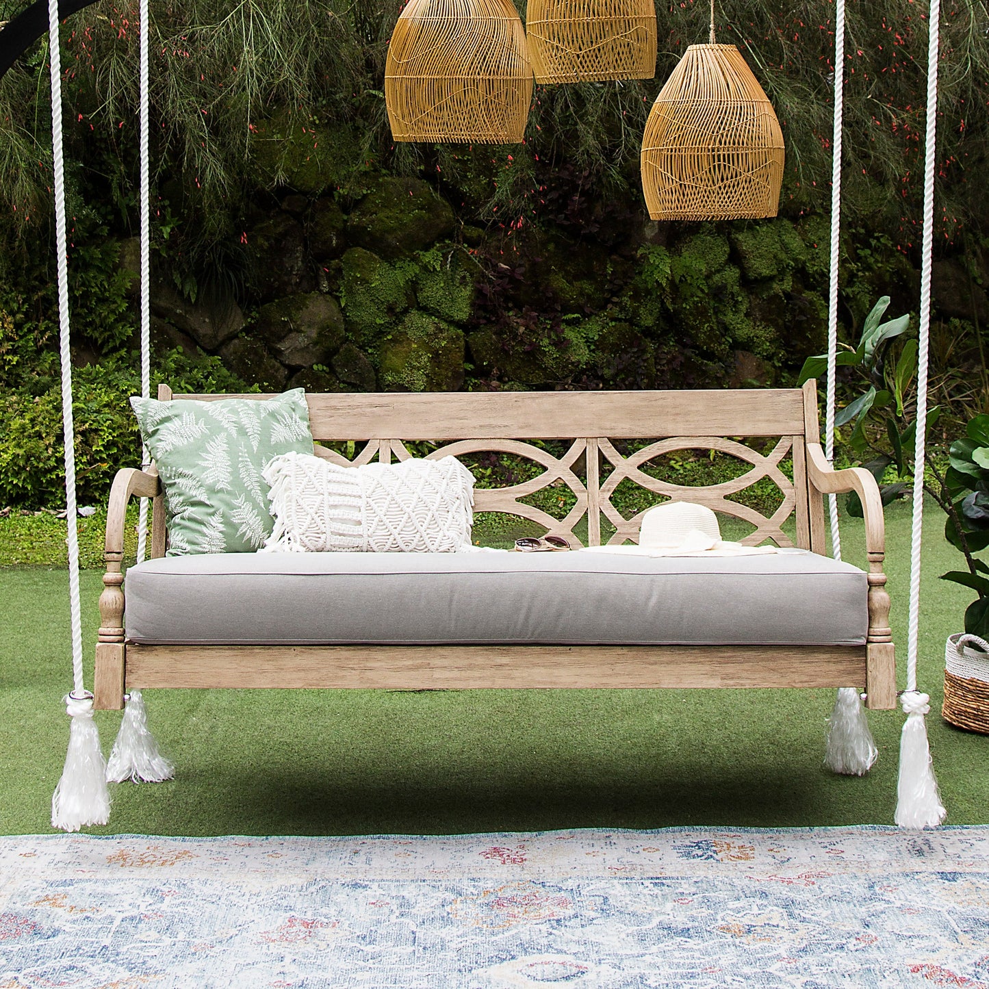Renley Wood Outdoor Porch Swing Daybed with Cushion