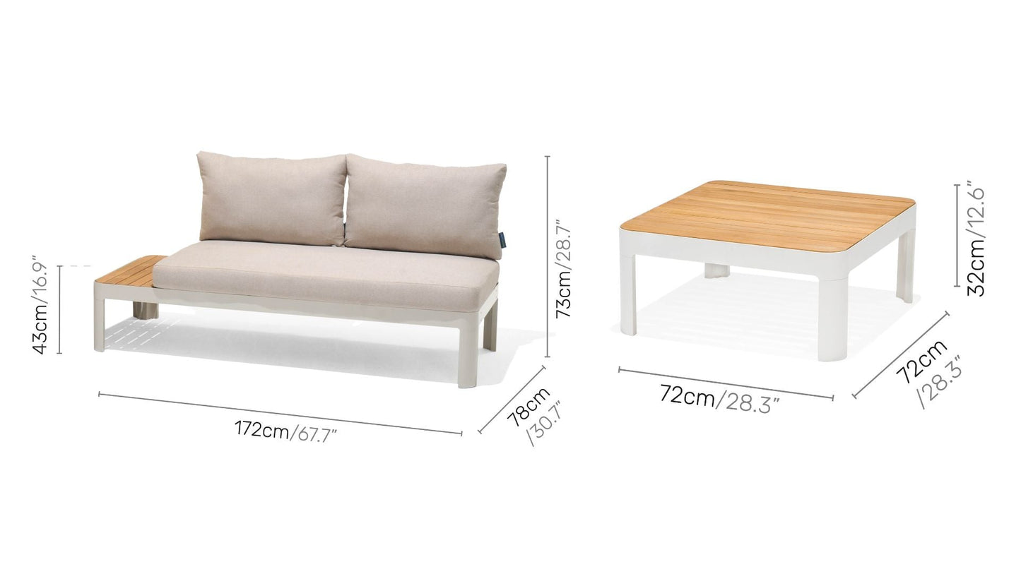 LifestyleGarden US Portals Teak and Aluminum Modular Sofa 3-Piece Set