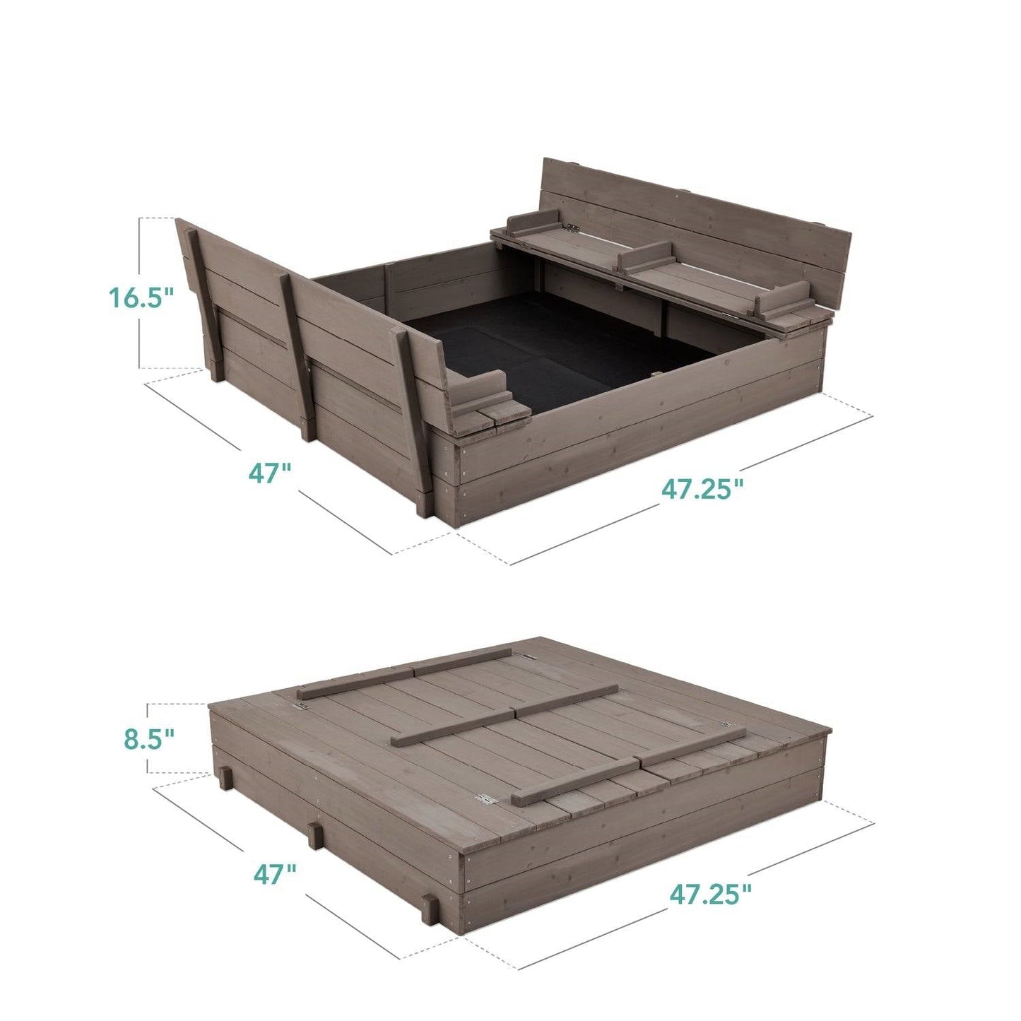 HomePacific Sturdy Cedar Wood Kids Outdoor Sandbox with Convertible Bench Seating (Grey Finish)