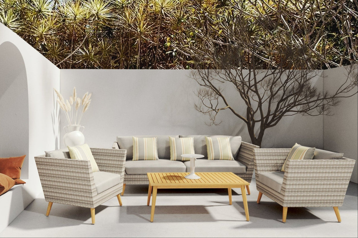LifestyleGarden US Panther Outdoor Wicker and FSC Wood Seating Set