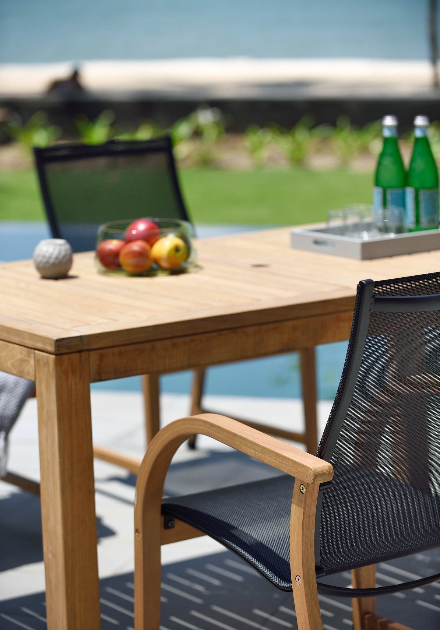 LifestyleGarden US Rinjani Teak Rectangular Table and 8 Manhattan Black Armchairs Set