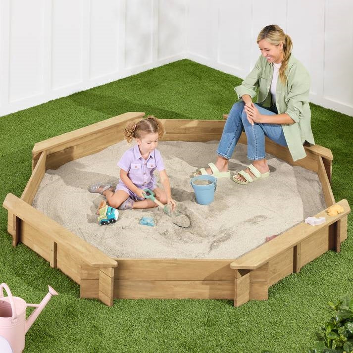 HomePacific Outdoor Kid's Octagonal Wooden Sandbox with Bench Seating & Cover