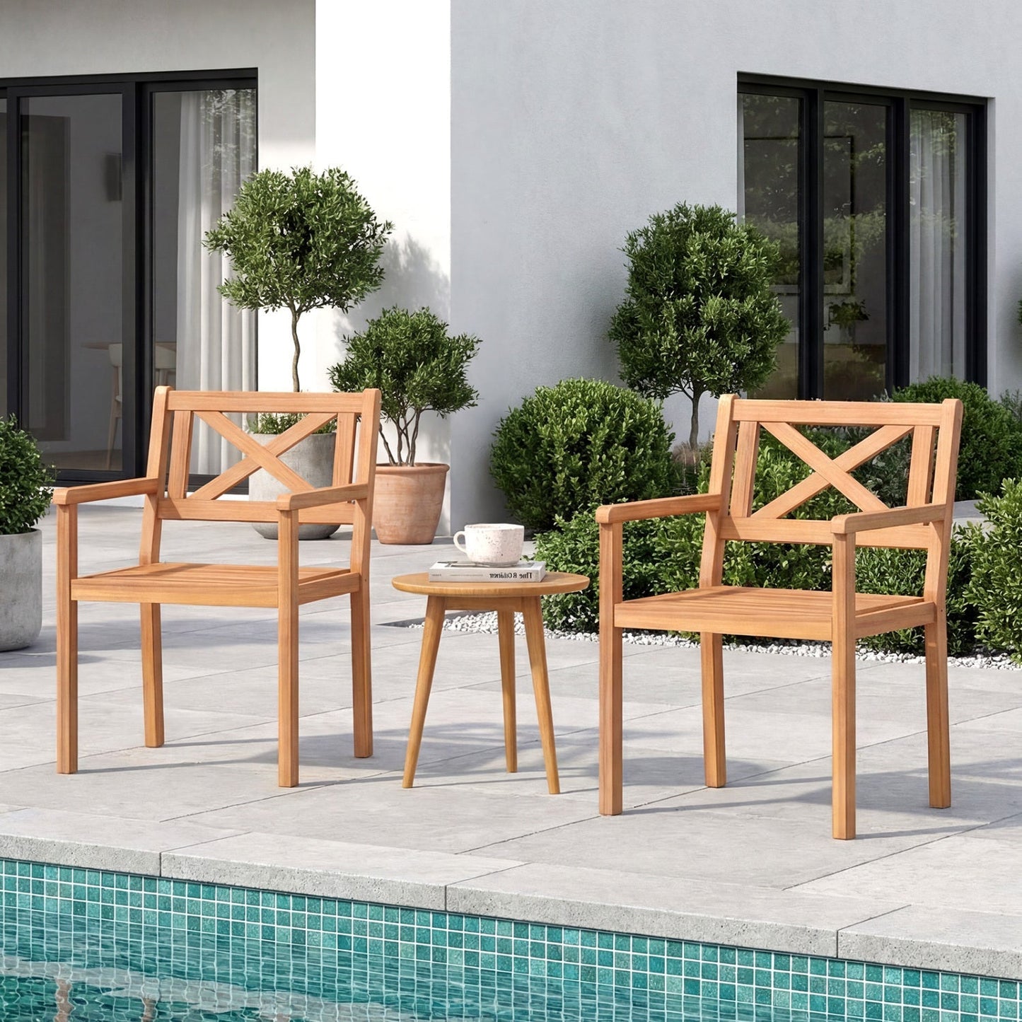 Outdoor Acacia Wood Patio Dining Chairs (Set Options Available)