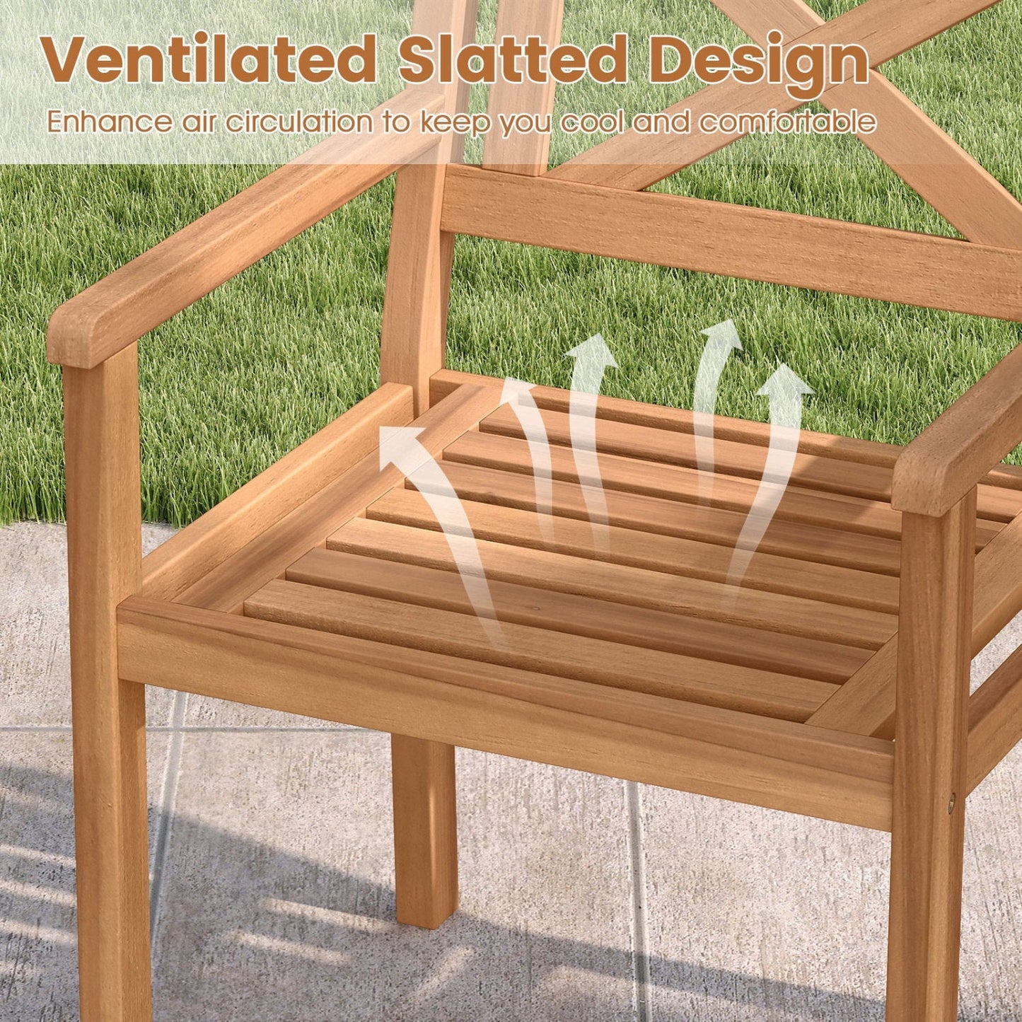 Outdoor Acacia Wood Patio Dining Chairs (Set Options Available)