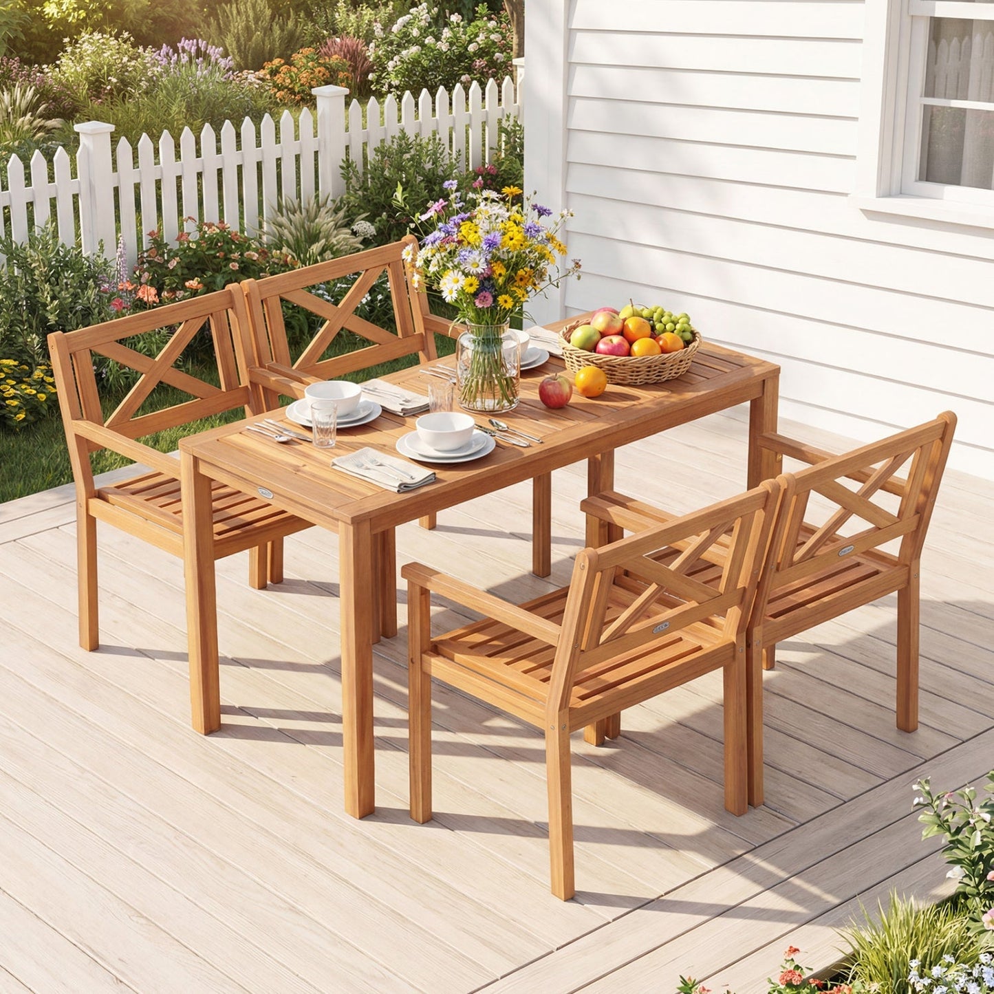 Outdoor Acacia Wood Patio Dining Chairs (Set Options Available)