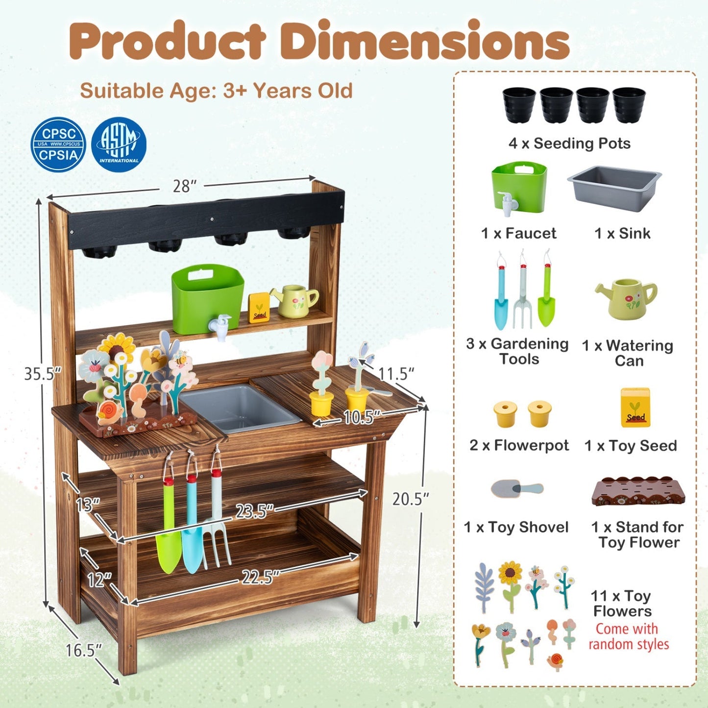 Outdoor Wooden Mud Kitchen with Water Faucet & Planter