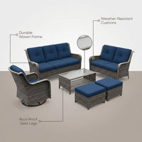 Patio Furniture Set 6-Piece Outdoor Patio Conversation Set with Blue Cushions Lawn Furniture — Lifestyle