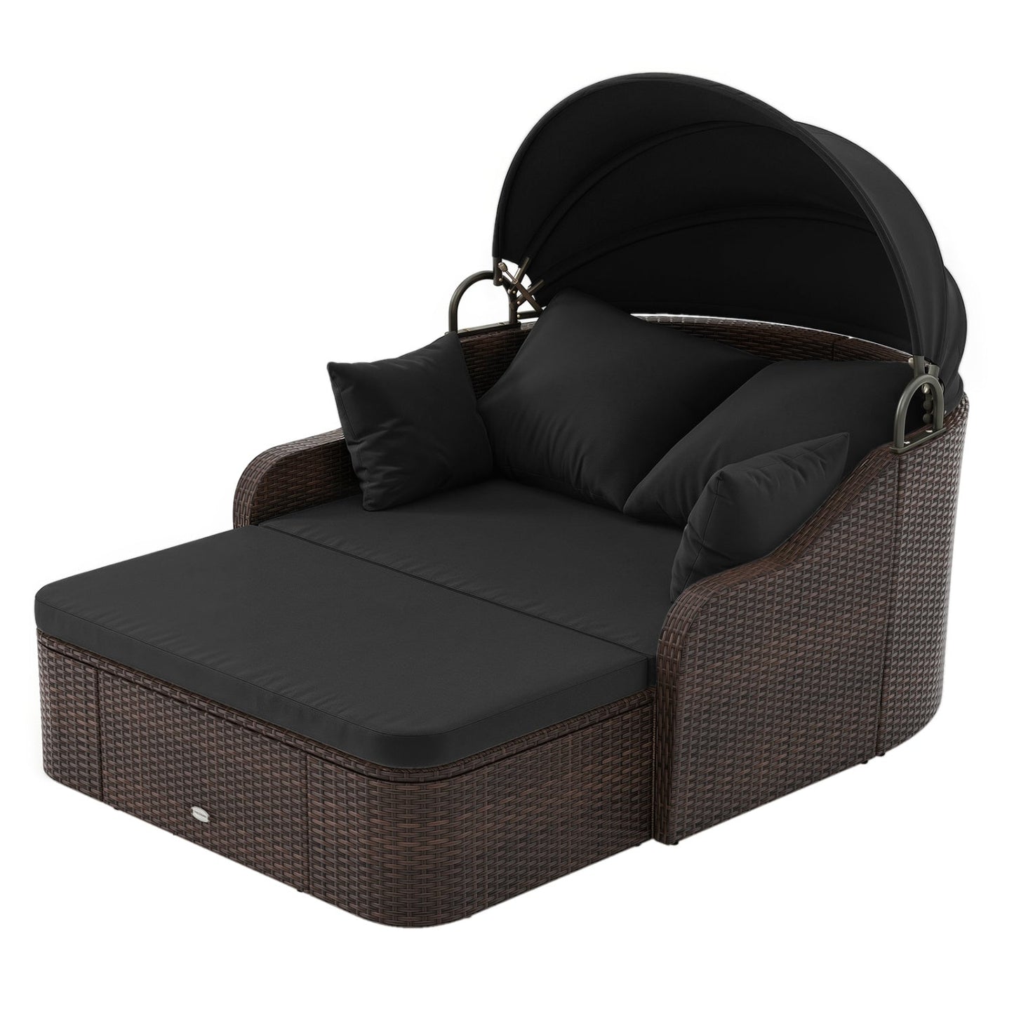 LJGDeals Outdoor Rattan Daybed with Retractable Canopy and Cushions