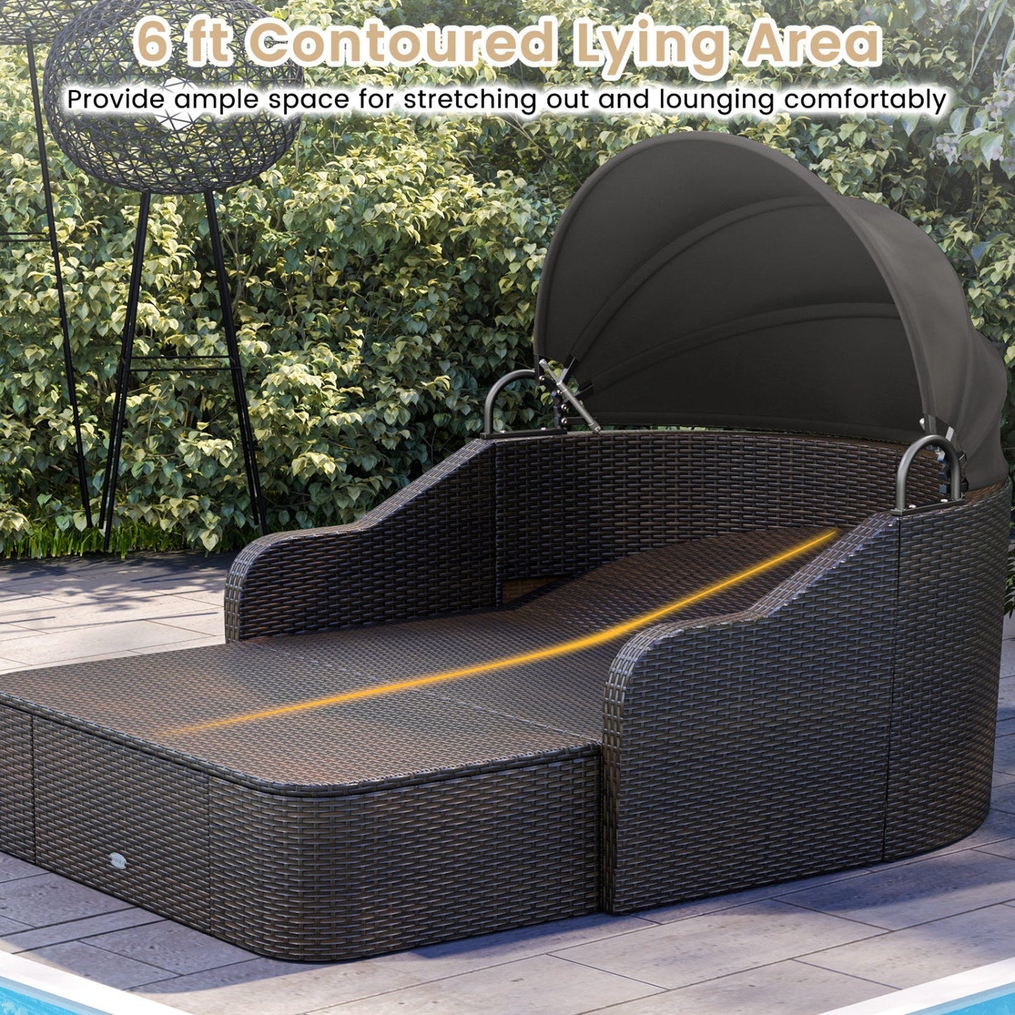 LJGDeals Outdoor Rattan Daybed with Retractable Canopy and Cushions