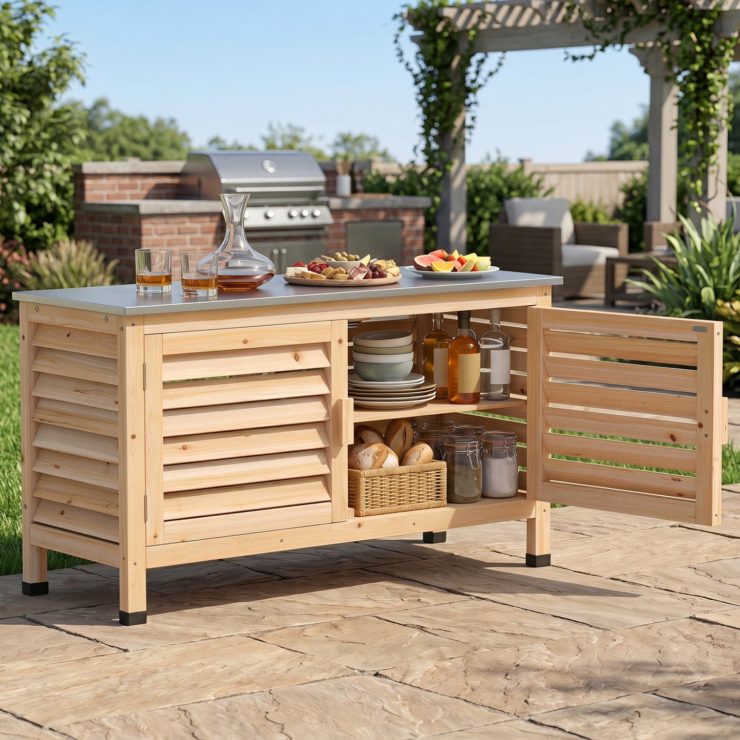 Outdoor Storage Cabinet with Food-Grade Stainless Steel Countertop