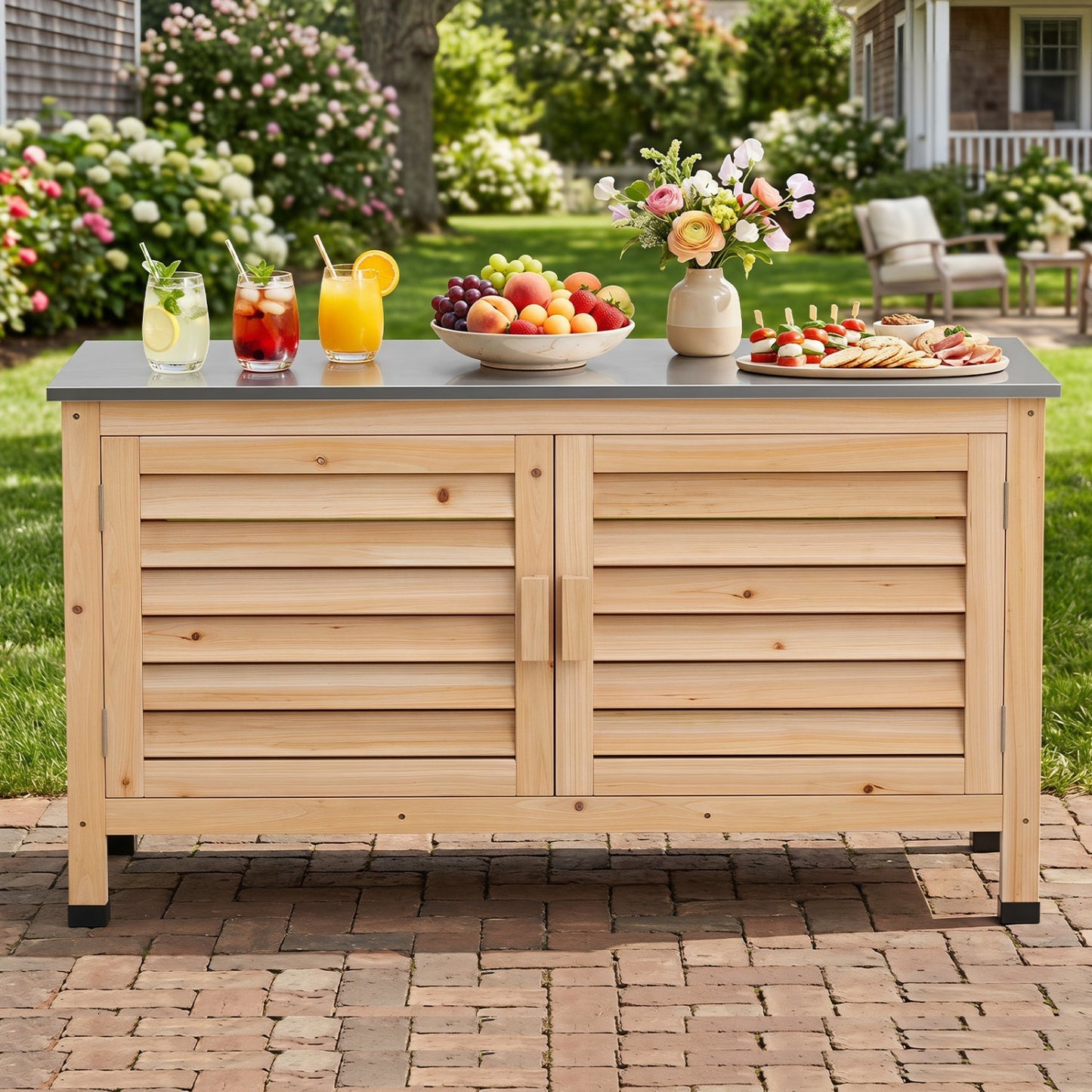 Outdoor Storage Cabinet with Food-Grade Stainless Steel Countertop