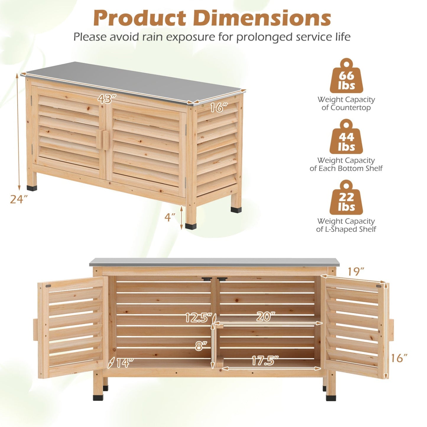 Outdoor Storage Cabinet with Food-Grade Stainless Steel Countertop