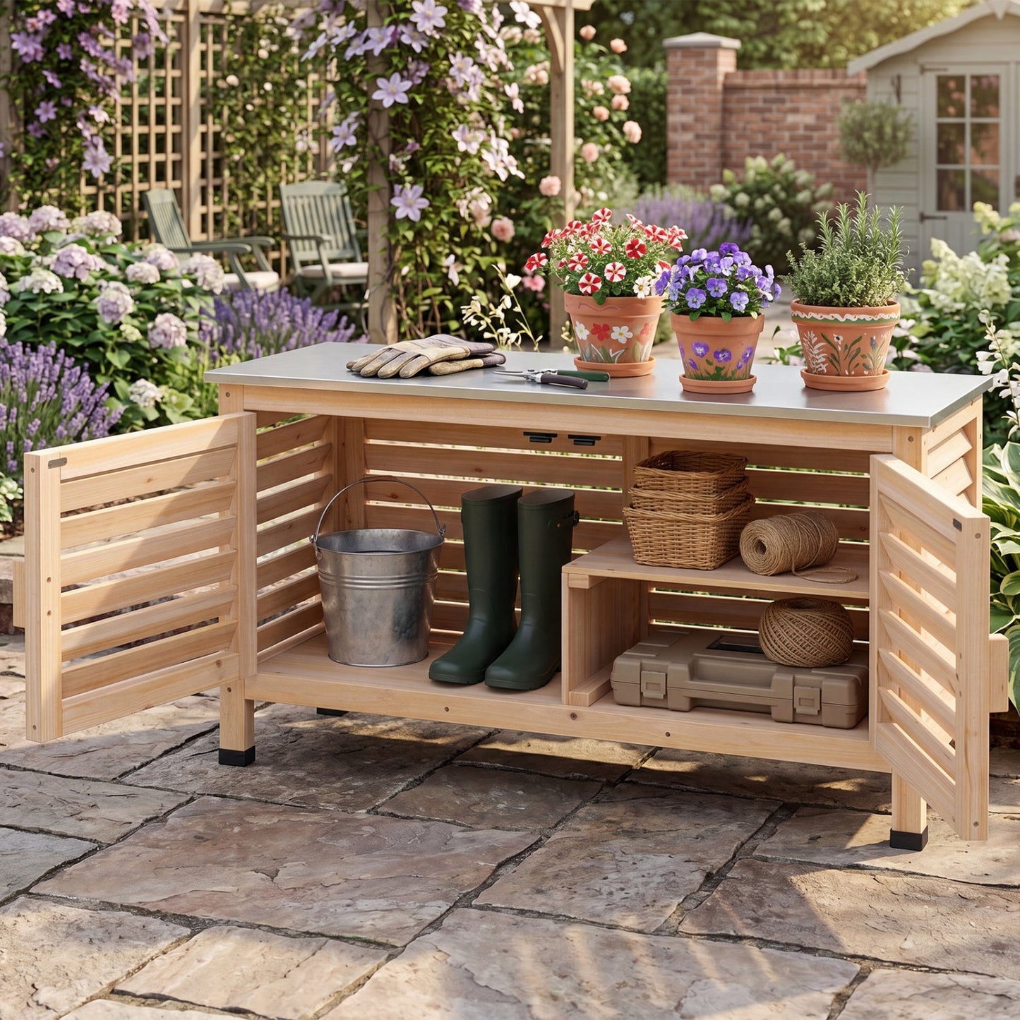 Outdoor Storage Cabinet with Food-Grade Stainless Steel Countertop