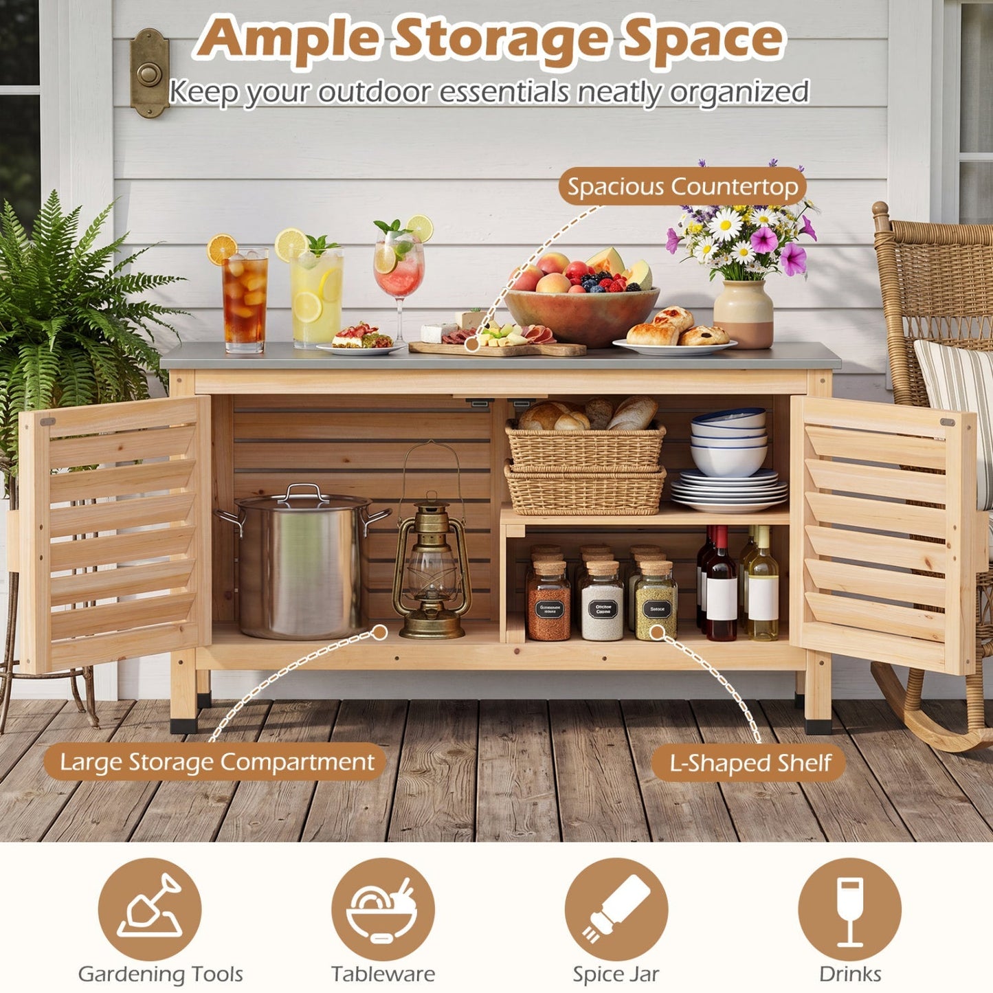 Outdoor Storage Cabinet with Food-Grade Stainless Steel Countertop