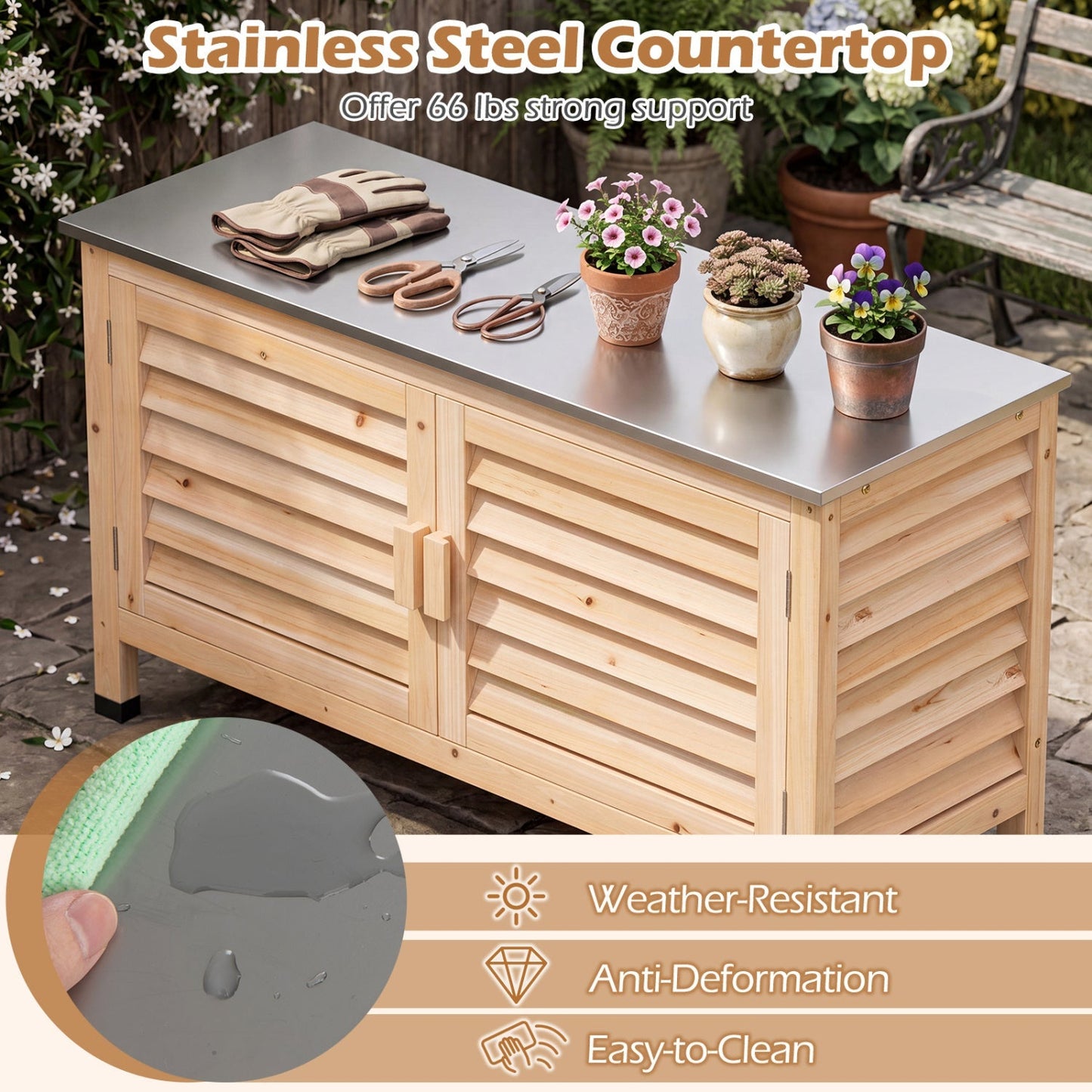 Outdoor Storage Cabinet with Food-Grade Stainless Steel Countertop
