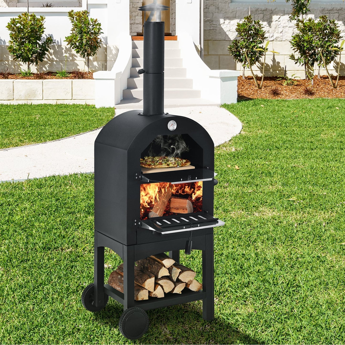 Portable Outdoor Pizza Oven with Cordierite Stone and Waterproof Cover