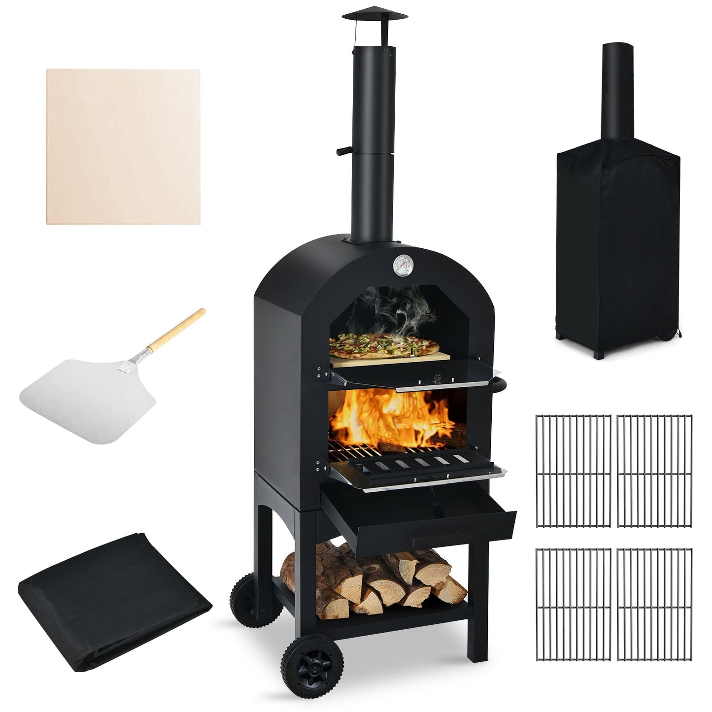 Portable Outdoor Pizza Oven with Cordierite Stone and Waterproof Cover