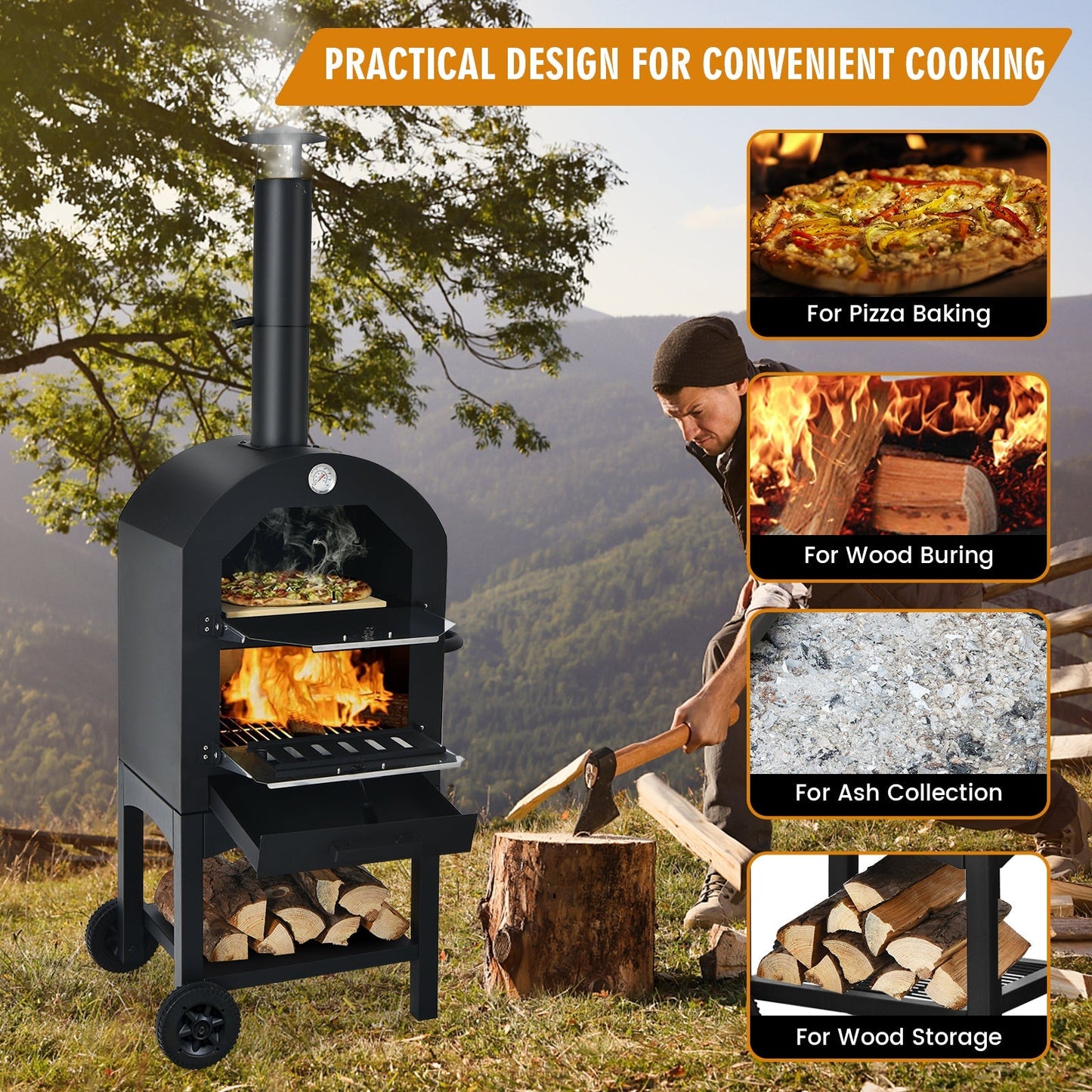 Portable Outdoor Pizza Oven with Cordierite Stone and Waterproof Cover